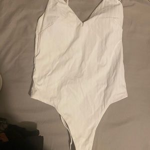 V-neck ribbed one piece swimsuit